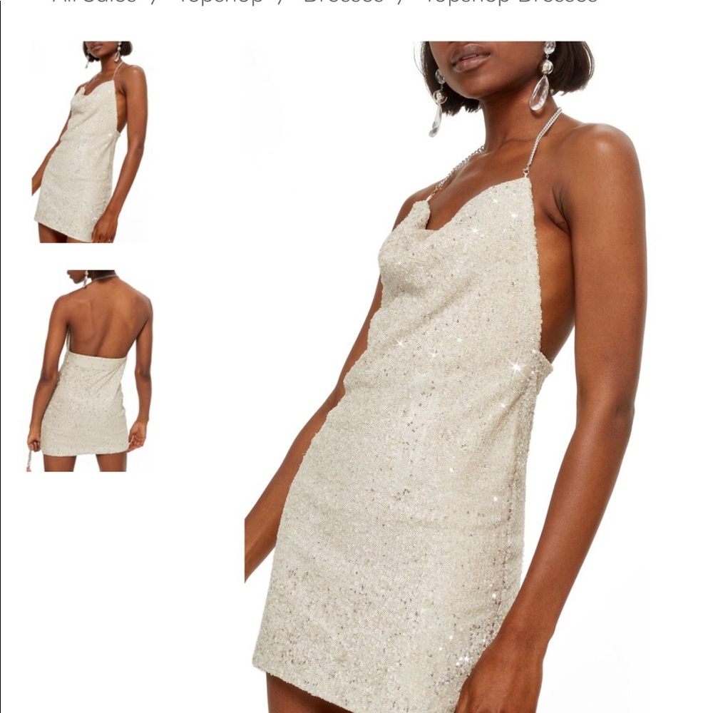 Topshop NWT Brushed Sequin Cowl Neck Halter Mini Dress